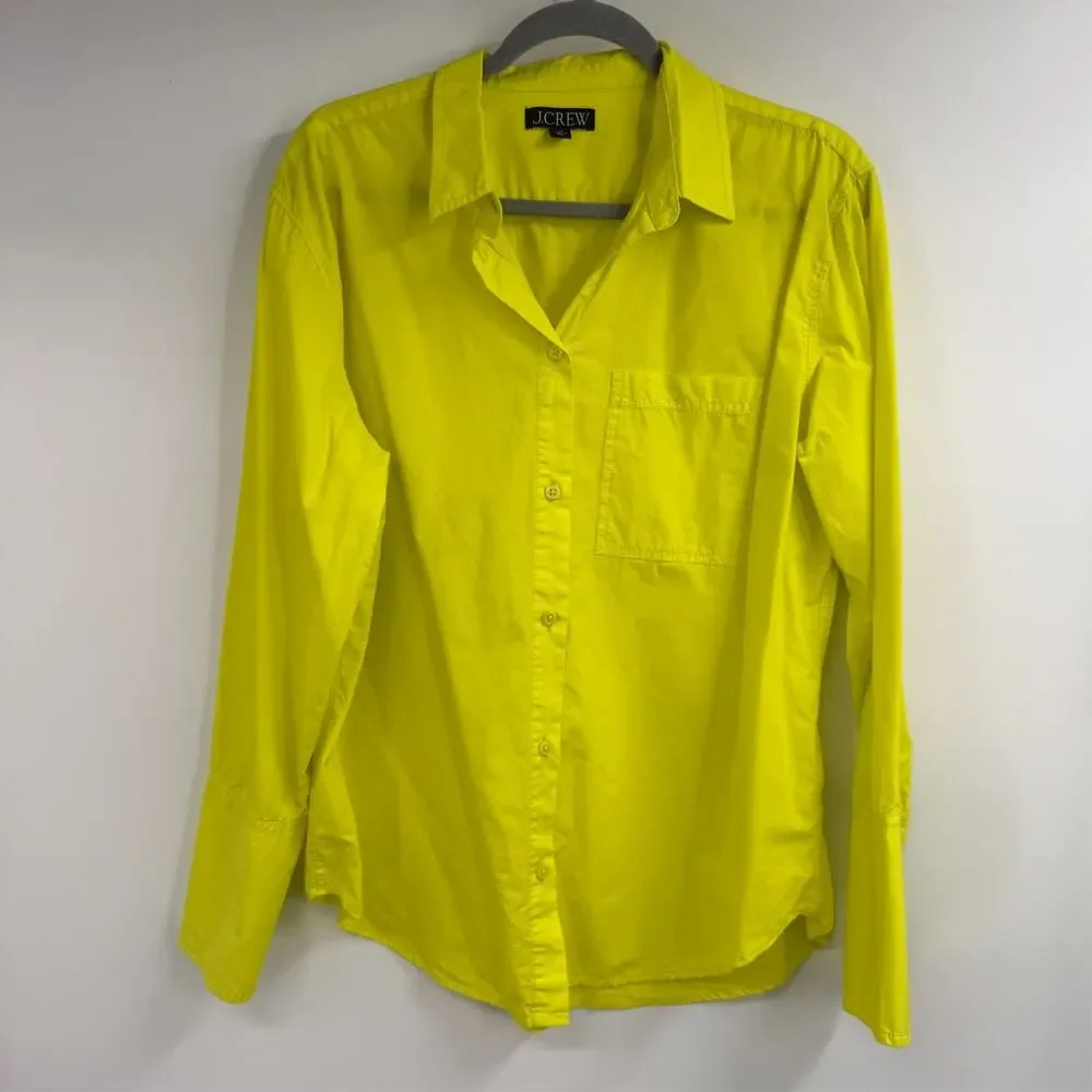 J Crew Button Up Shirt Womens 12 Lime Green Long Sleeve Pocket Preppy SP23
